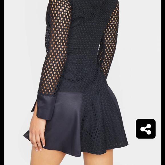 Black Panelled Frill Hem High Neck Bodycon Dress - Picture 6 of 7